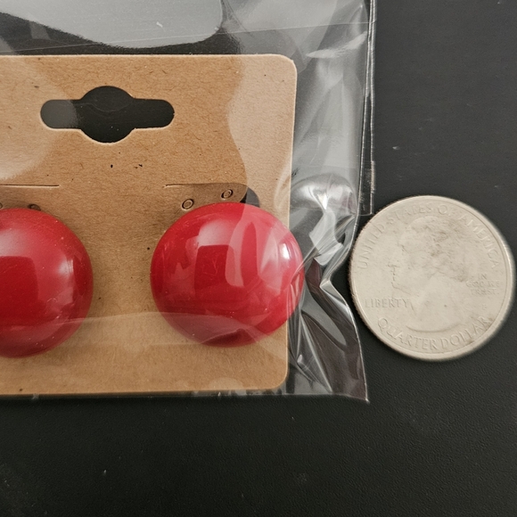 Bright Red Clip On Earrings - Picture 5 of 5